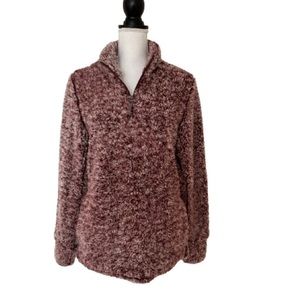 Weatherproof Vintage Ladies Frosty Tipped Sherpa 1/4 Zip Sweater Red, Sz S/CH